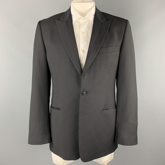 PAUL SMITH Size 42 Black Wool / Mohair Faille Detailed Peak Lapel Sport Coat - Picture 1 of 8